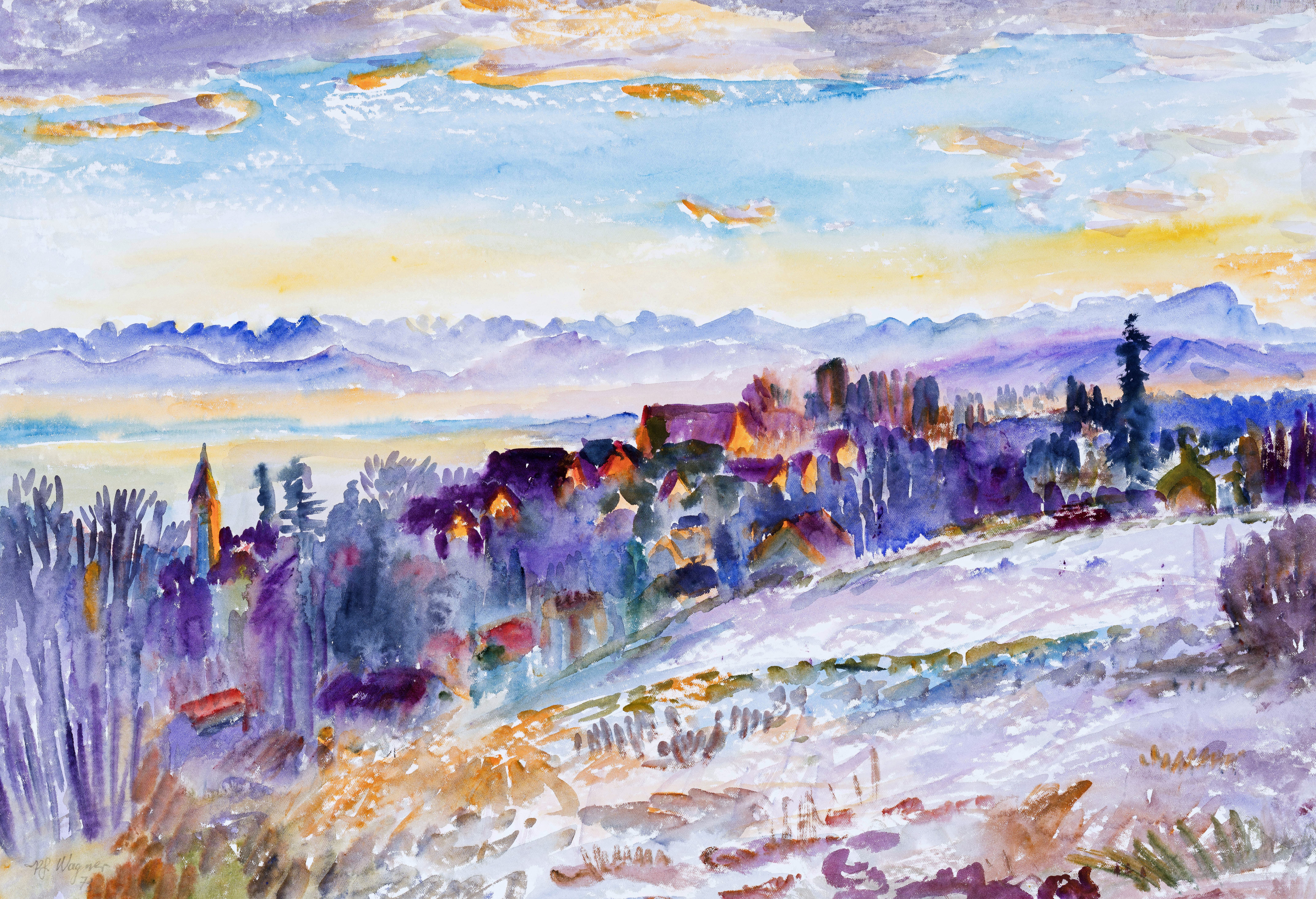 Sonnenuntergang bei Feldafing im Winter ⋅ 1973 Image