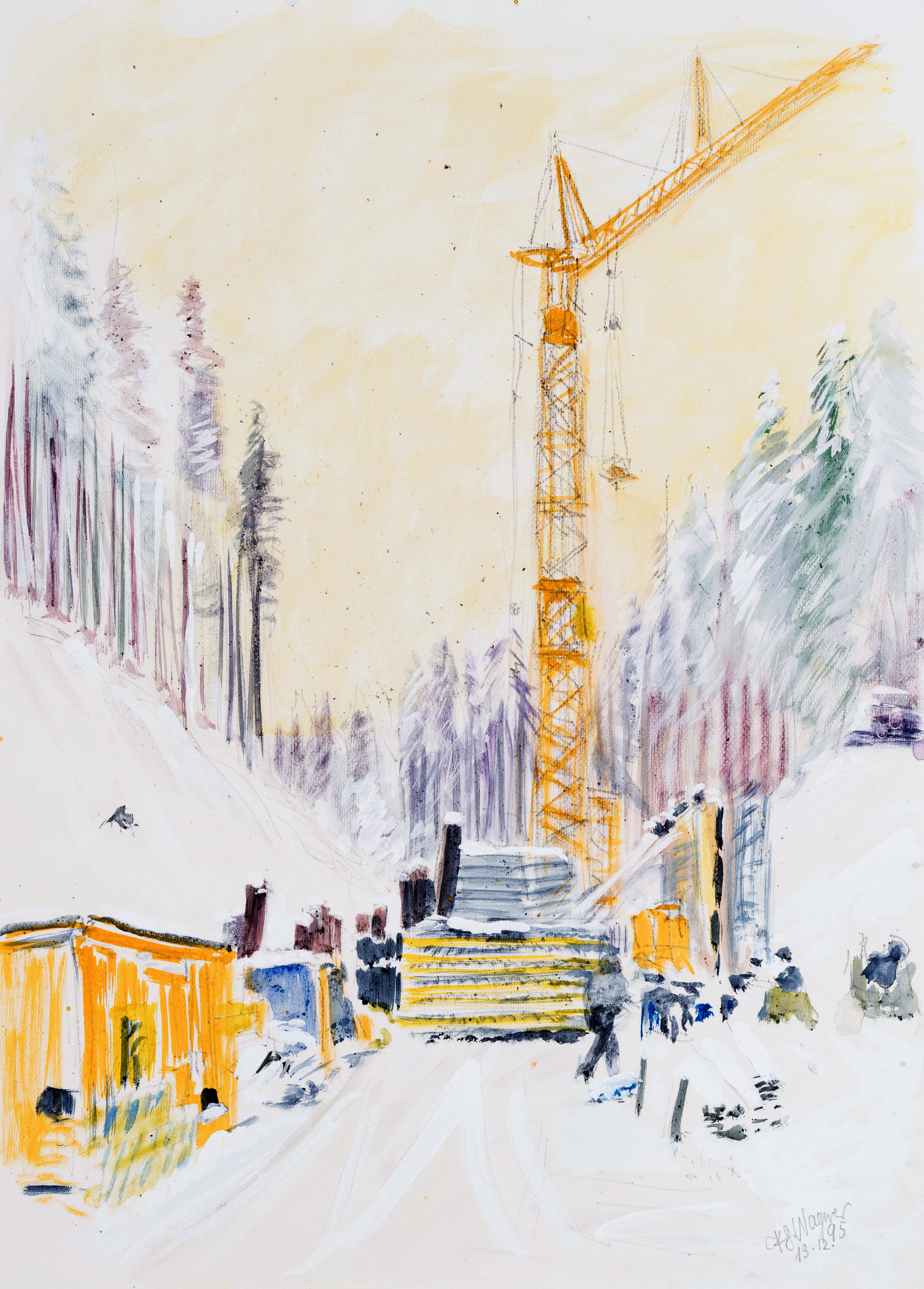 Winterbaustelle - Umgehungsstraße am Lindenberg im Allgäu ⋅ 1995 Image