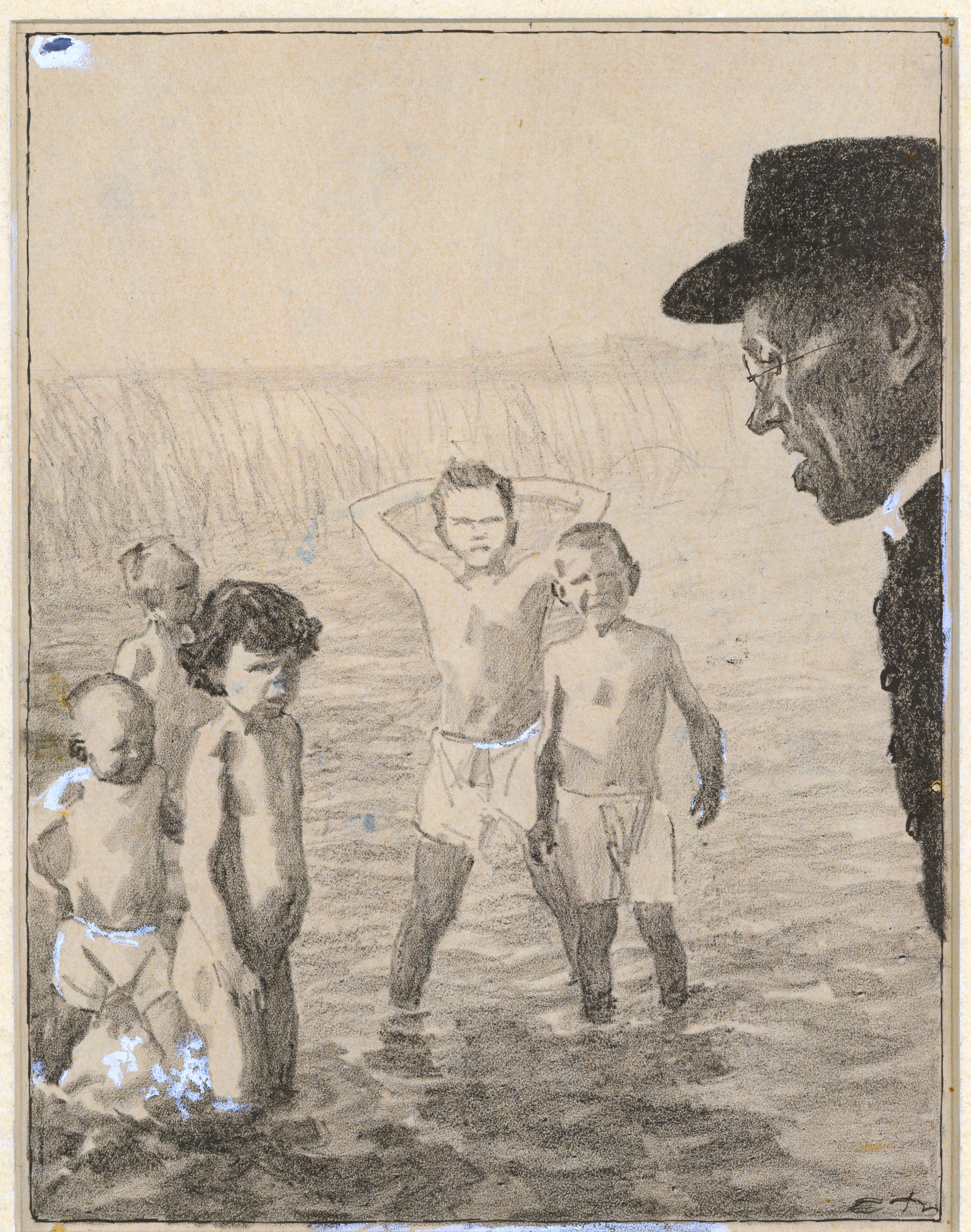 Der Ketzer ("Weißt du denn nicht, daß es eine schwere Sünde ist, nackt zu baden?" - "Naa, i bin ja protestantisch Herr Pfarrer!") ⋅ 1924 Image