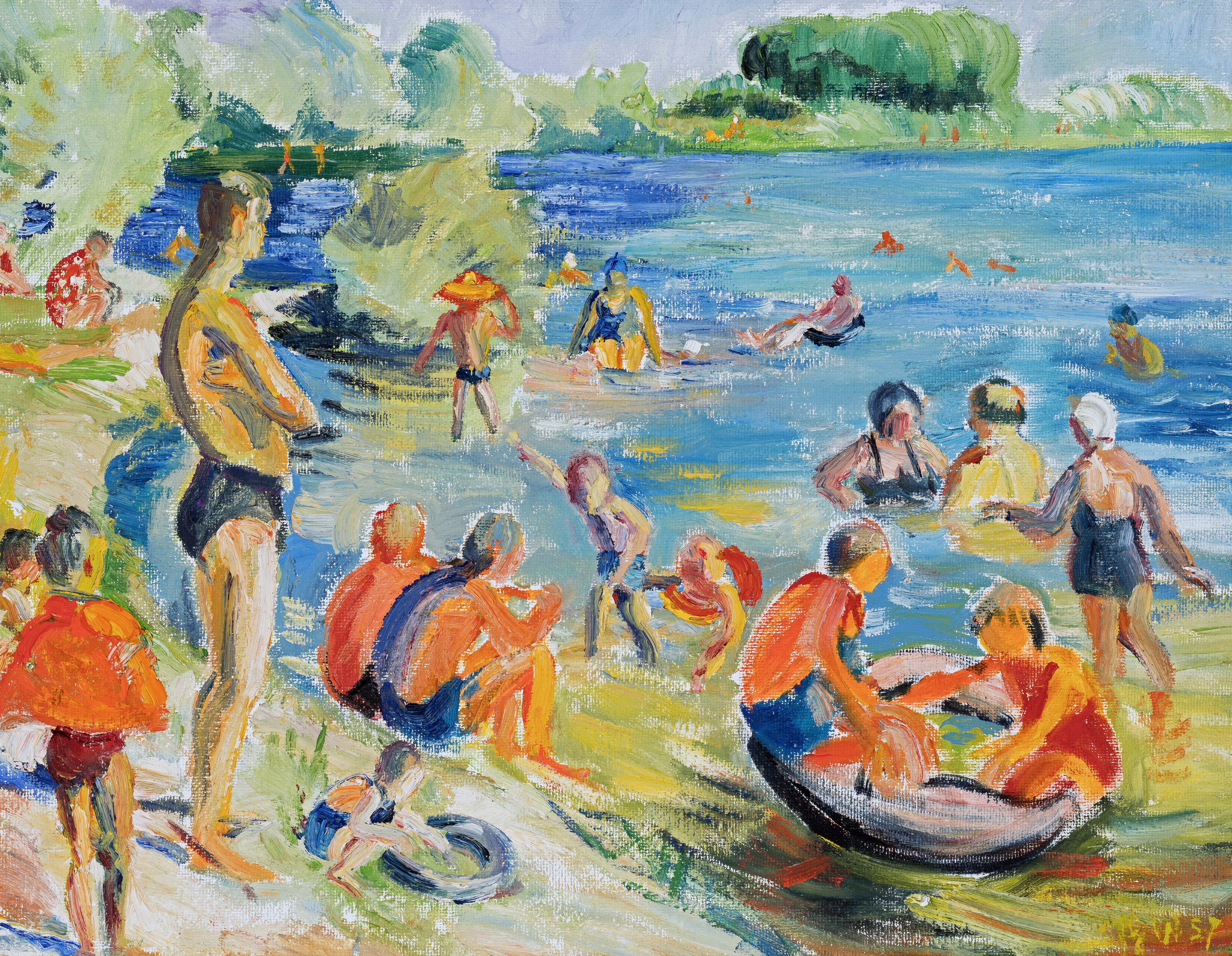 Baden im Autobahn-See ⋅ 1957 Image