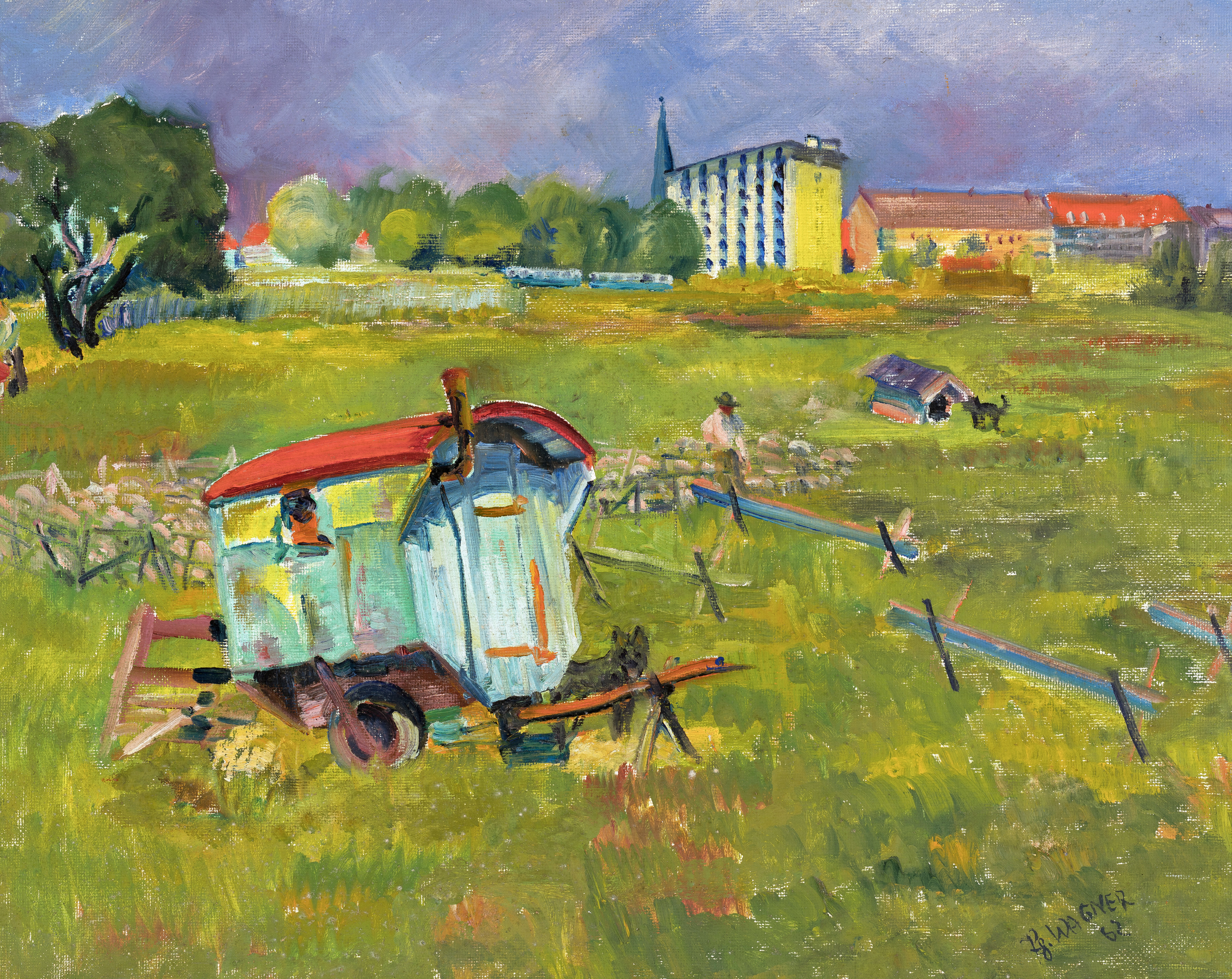 München - Schäferkarren am Stadtrand im Westend ⋅ 1962<br>Öl auf Hartfaser ⋅ 60,5 x 75,5 cm Image
