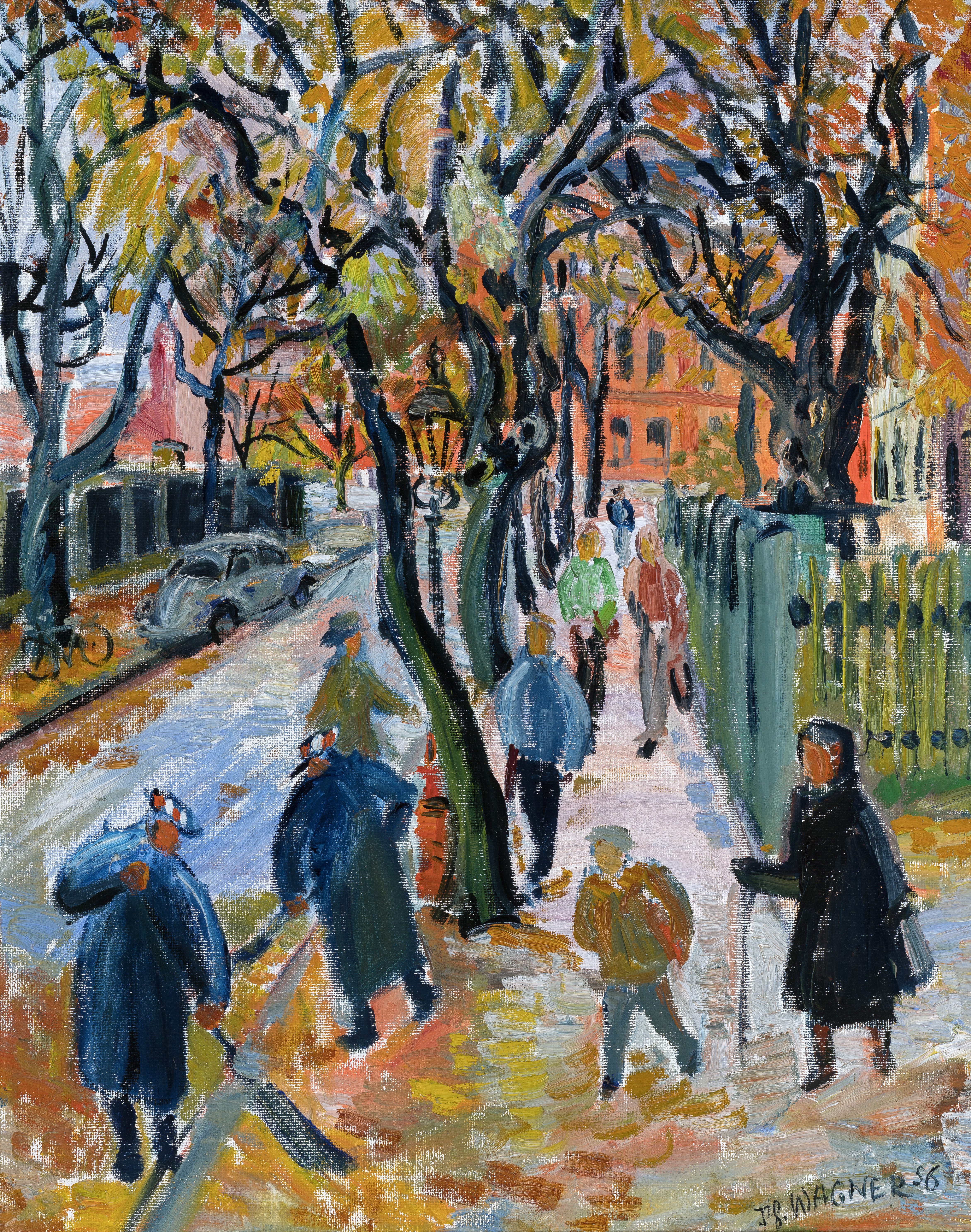 München - Herbstliche Straße vor dem Rupprecht-Gymnasium ⋅ 1956 Image