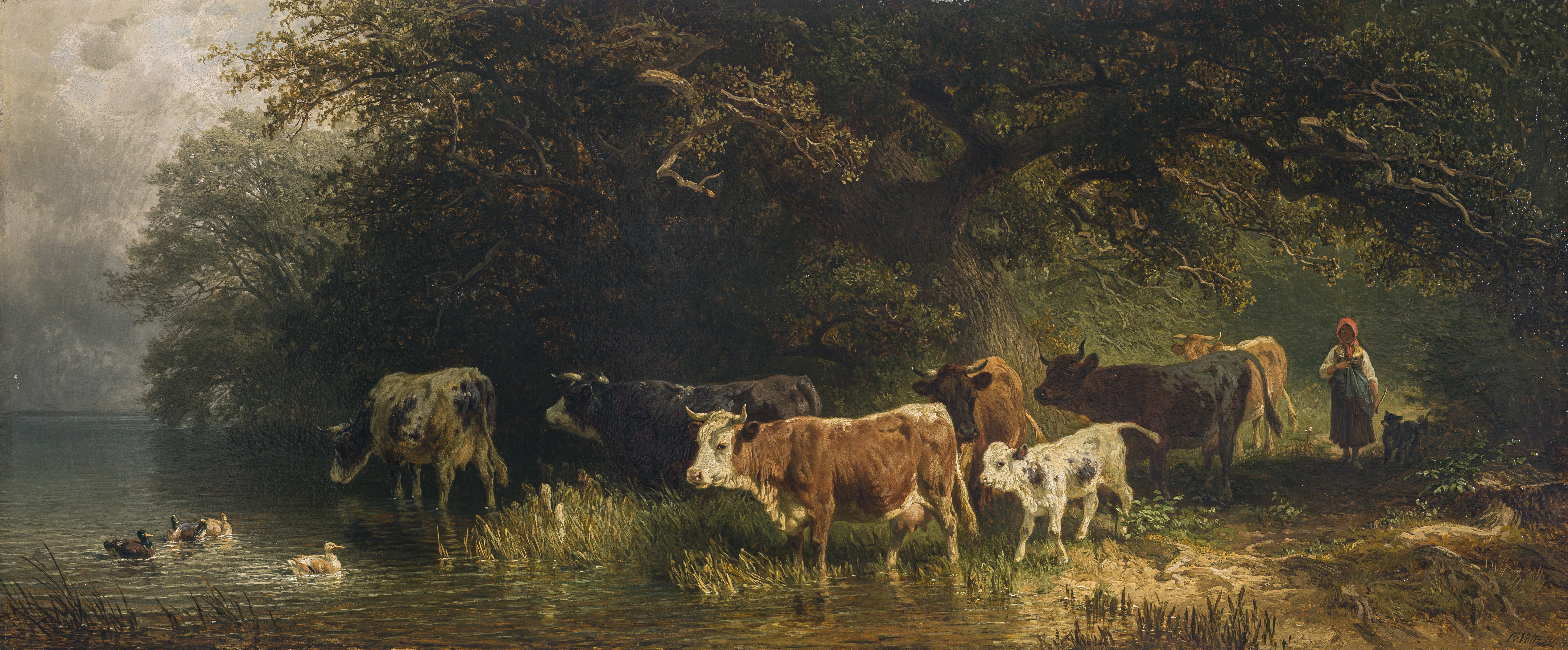 Hirtin mit Kuhherde am Wasser ⋅ 1870 Image