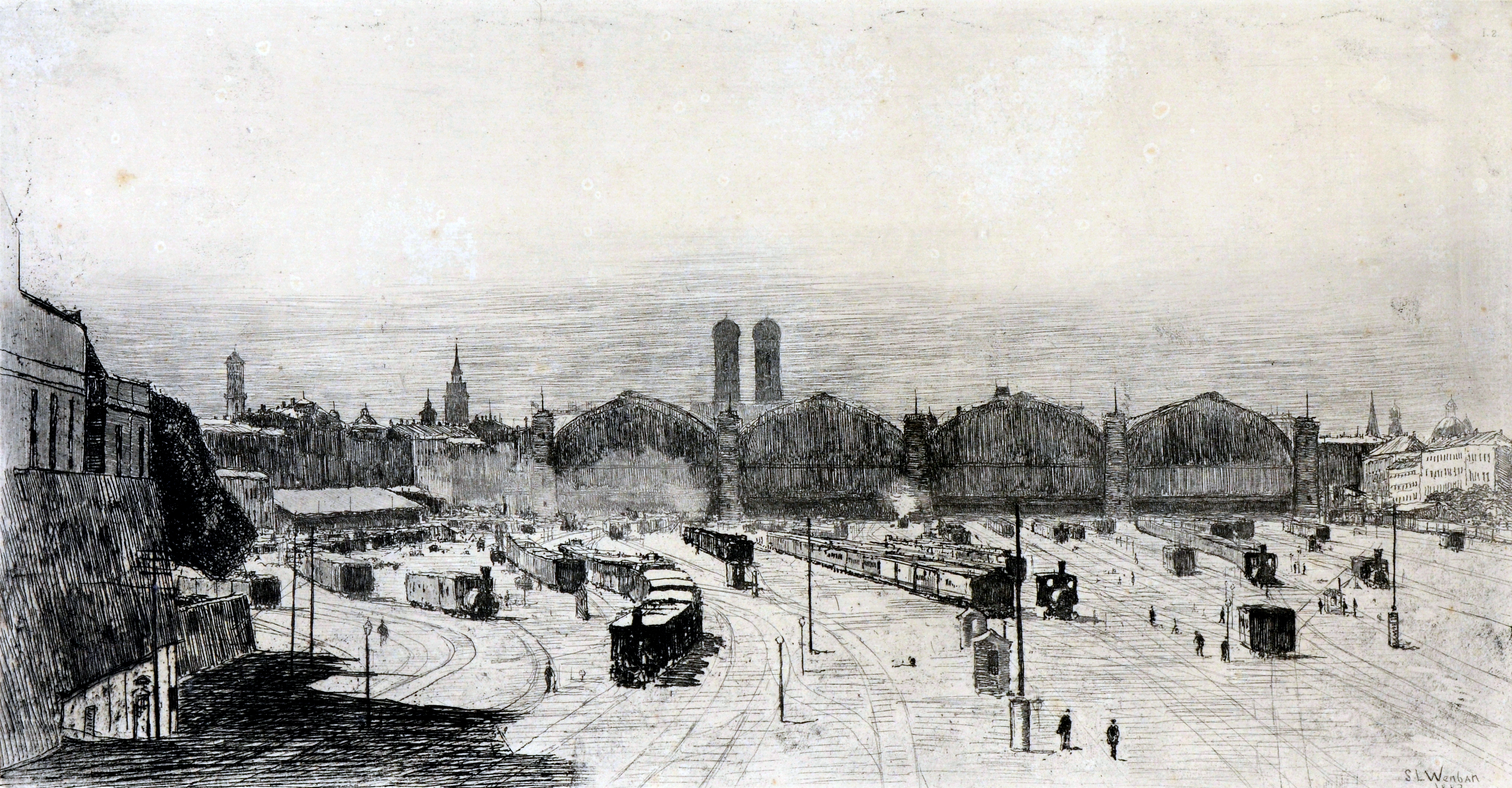 Blick auf die Bahnhofshallen in München ⋅ 1883 Image